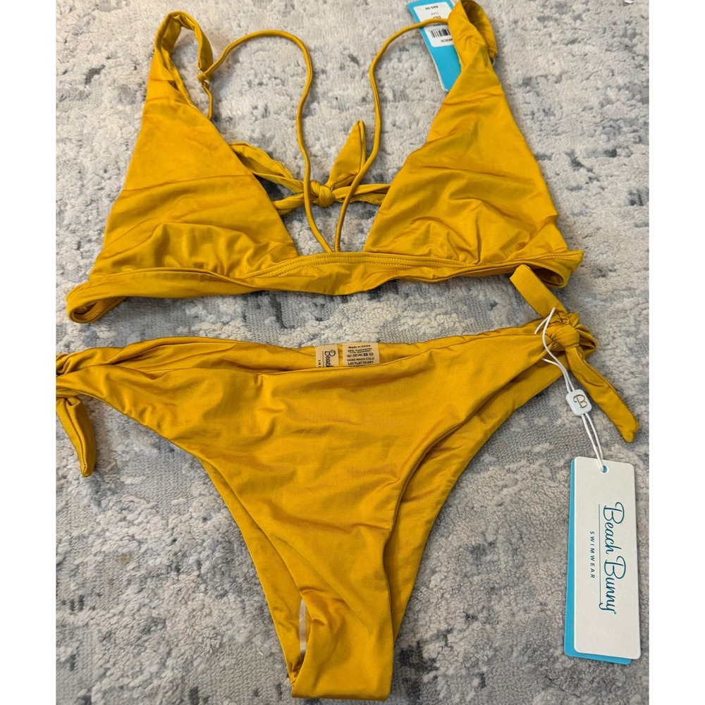 Beach Bunny Sutton Tieside Bikini Set Mustard Yellow‎ Gold top DD bottom large
